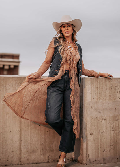 NEW!! Sheer Lace Ruffle Duster in Nude