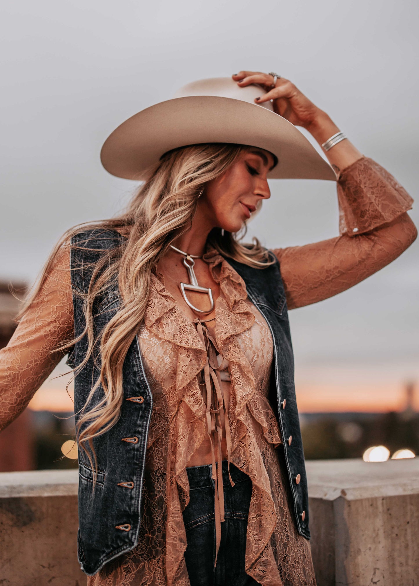 NEW!! Sheer Lace Ruffle Duster in Nude