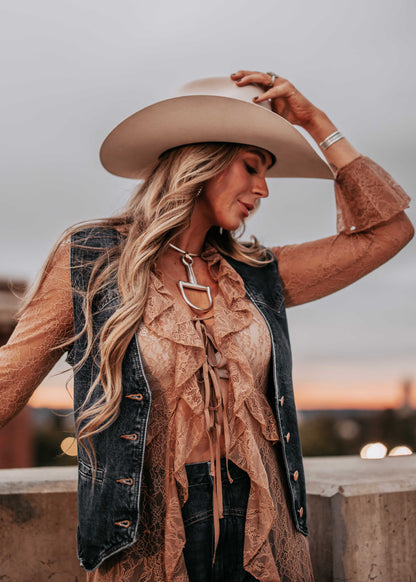 NEW!! Sheer Lace Ruffle Duster in Nude