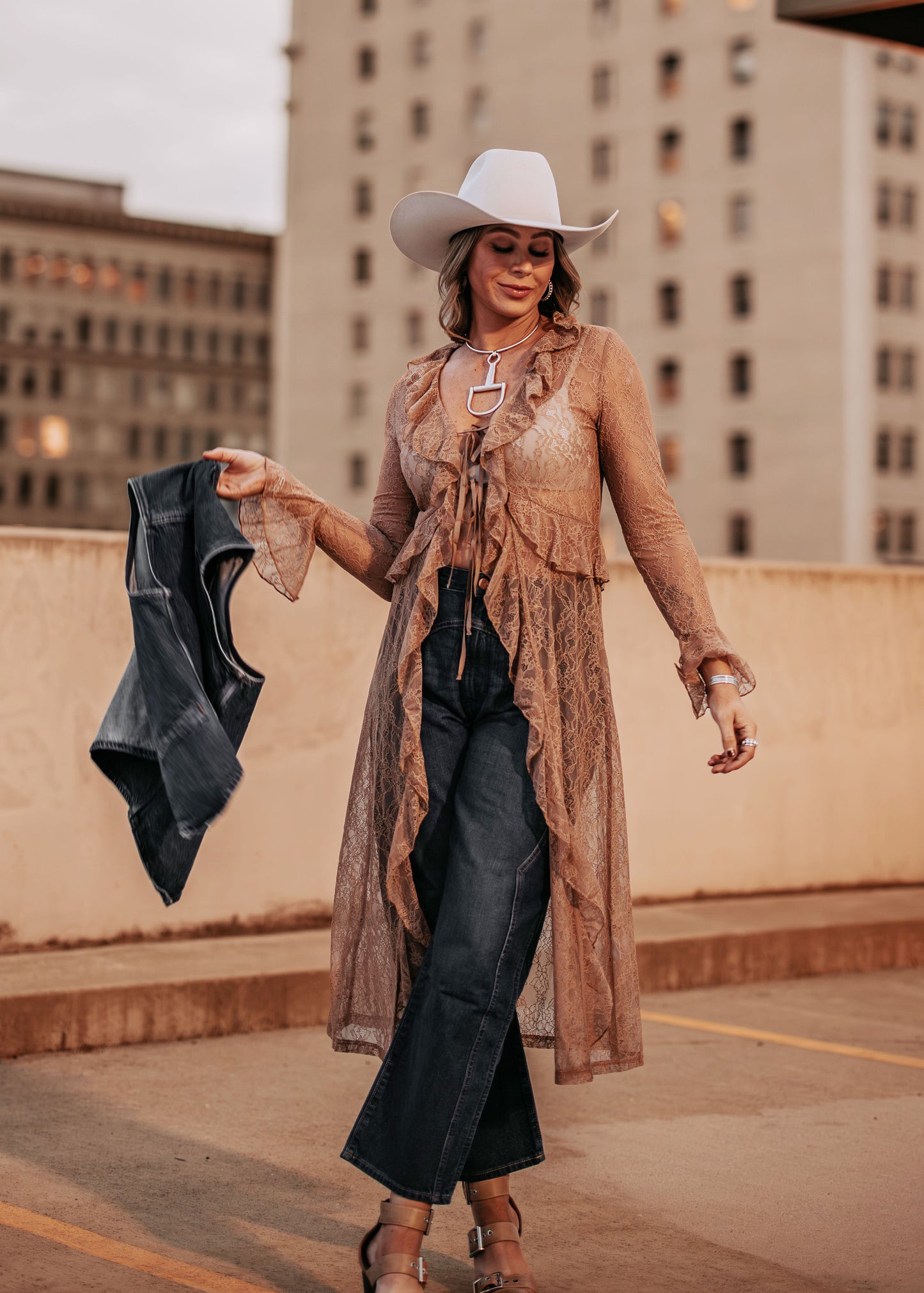 NEW!! Sheer Lace Ruffle Duster in Nude