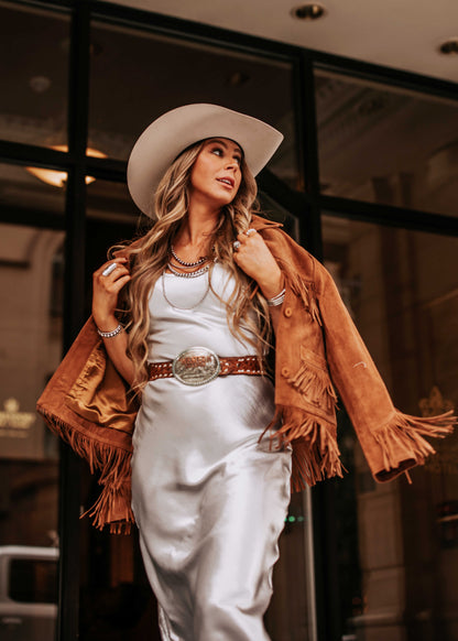 NEW!! "Gilded Girl" Silver Satin Maxi Dress