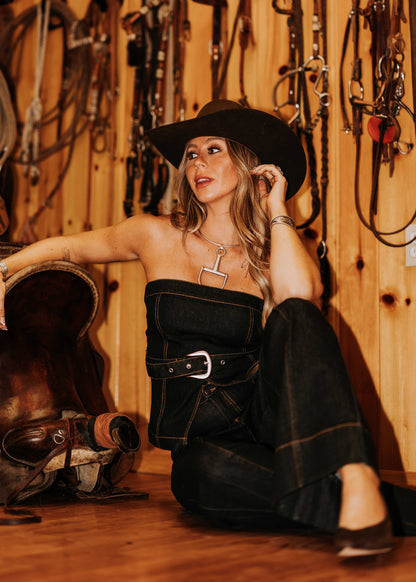 NEW!! Contract Stitch Denim Crop Top