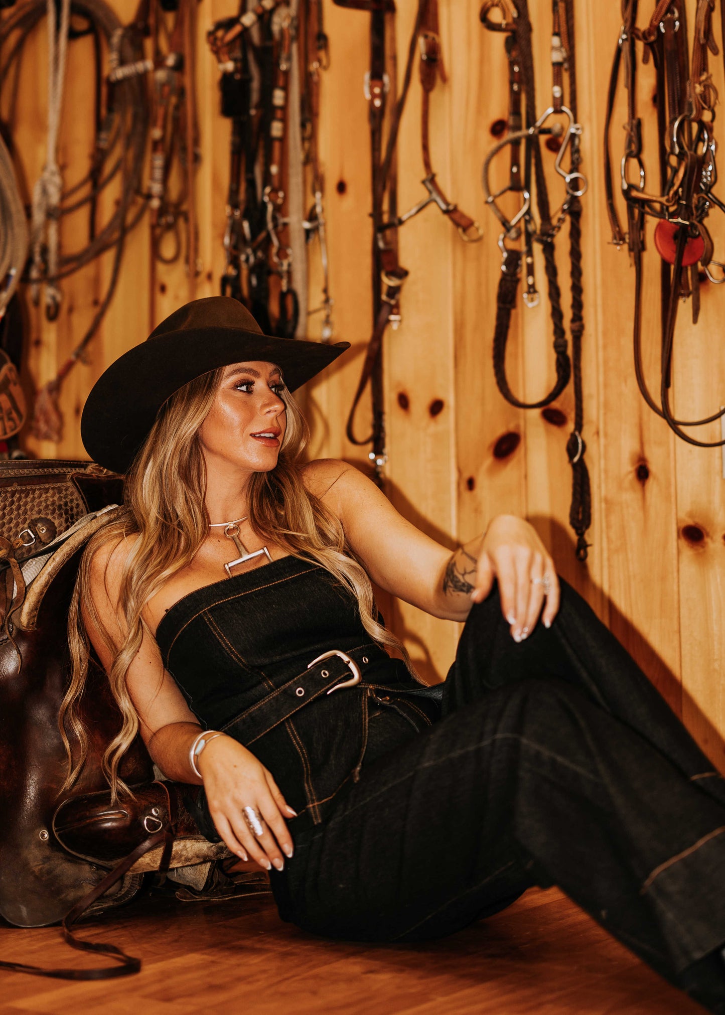 NEW!! Contract Stitch Denim Crop Top