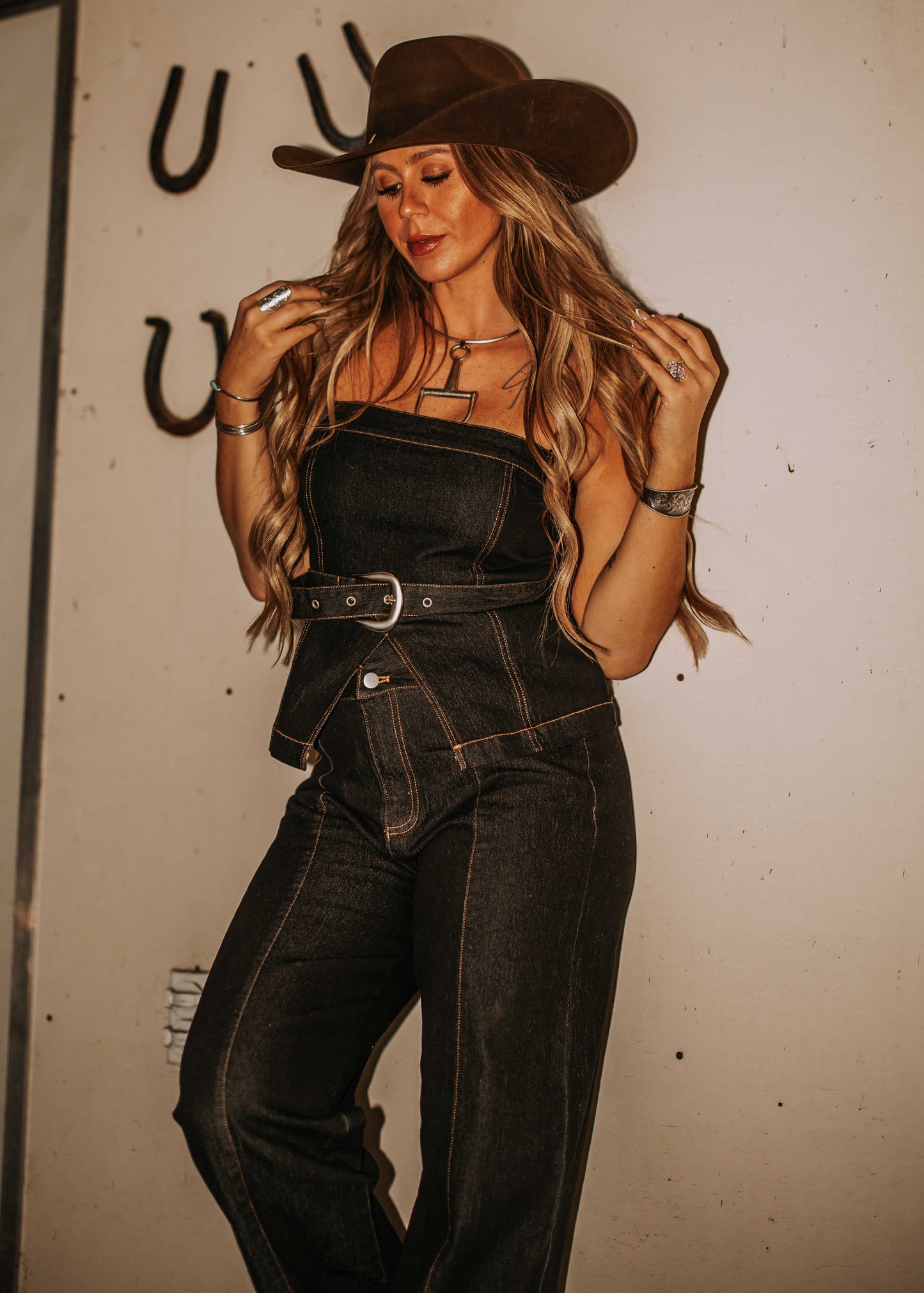 NEW!! Contract Stitch Denim Crop Top