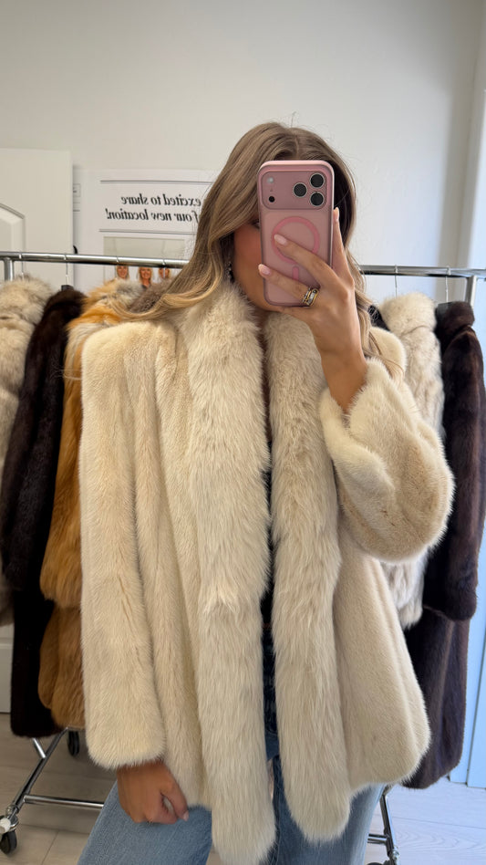 #13 Vintage Blonde Mink Jacket w/ Fox Tuxedo Size S/M