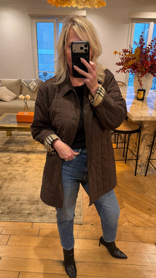 NEW!! Vintage Burberry Quilted Brown Jacket Size Large