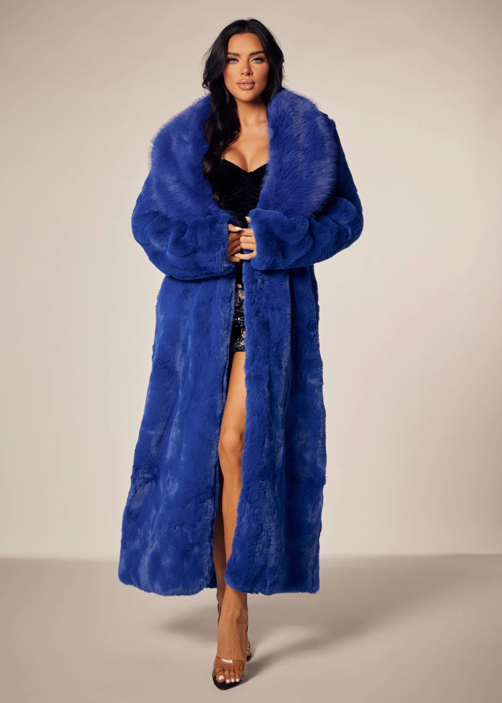 NEW!! "Front Row" Faux Fur Coat in Blue