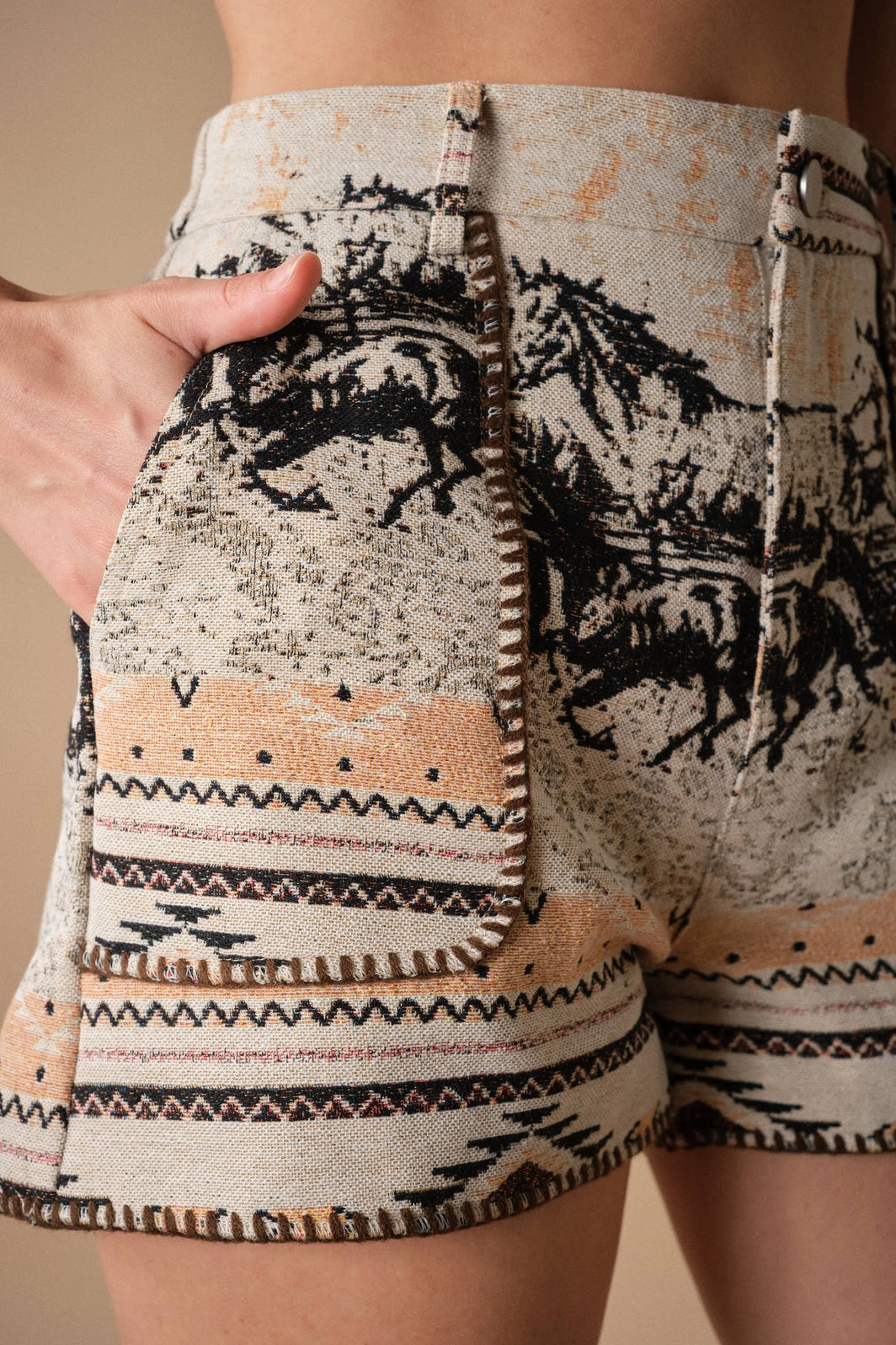 "Out West" Horse Print Jacquard Shorts