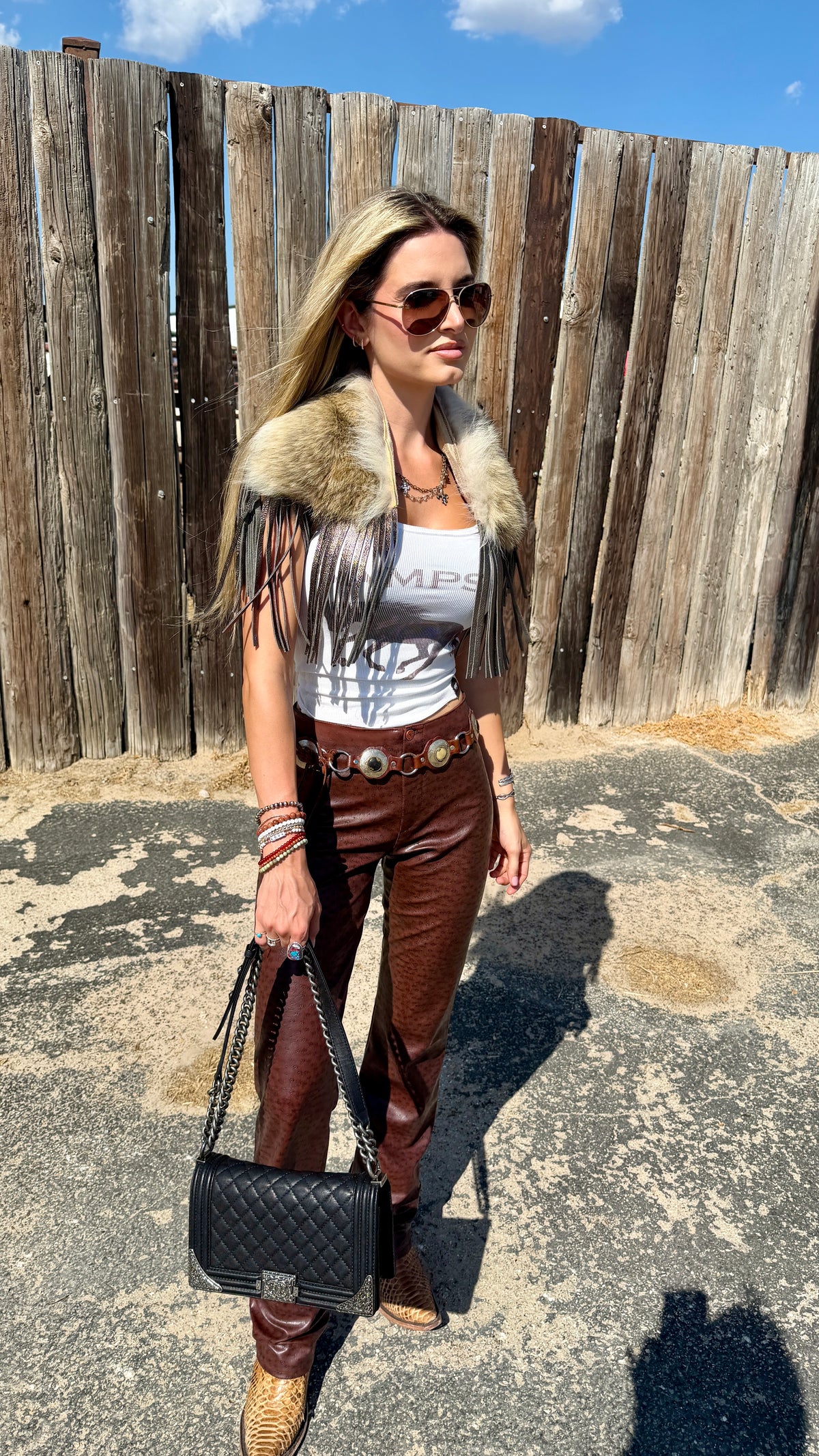 Vintage Coyote Fur & Leather Fringe Collar - Small Size