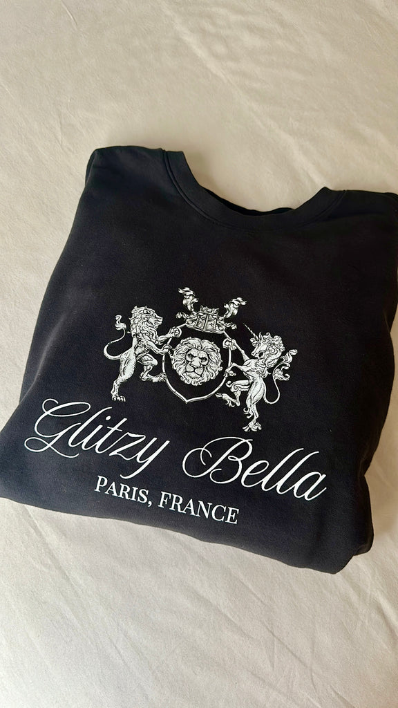 NEW!! The "Glitzy Bella" Paris Comfort Color Sweatshirt in Black