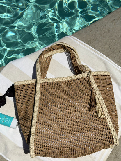 "Cannes Coast" Straw Tote Bag in Tan