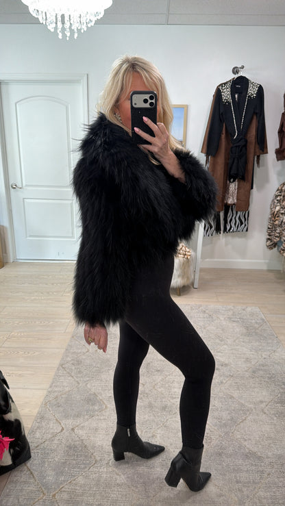 #GB10 Vintage Dyed Black Cropped Fox Fur Jacket