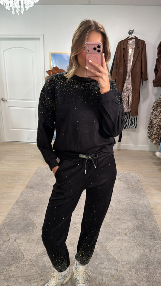 NEW!! "Out Of Office" Rhinestone Lounge Set in Black