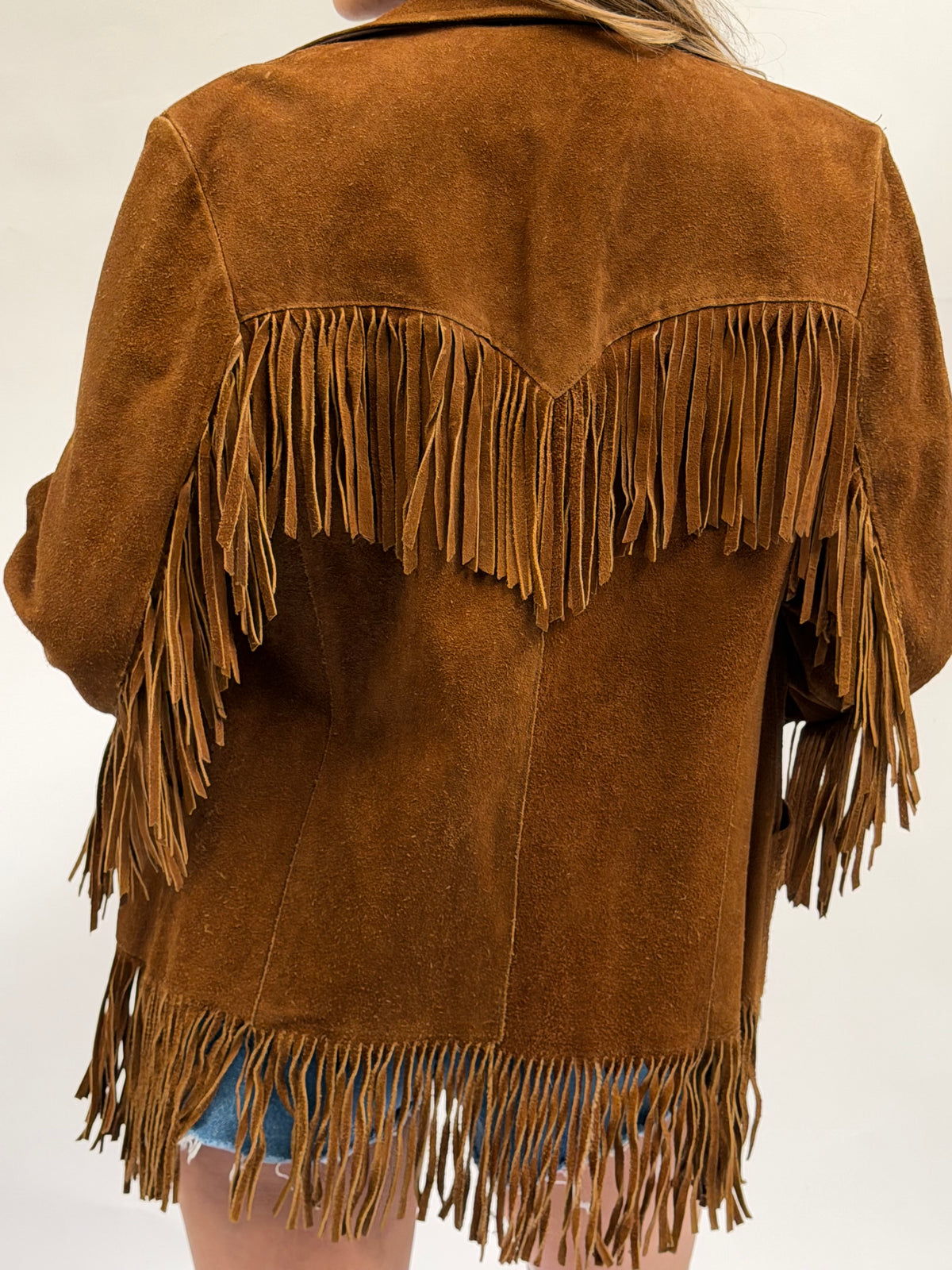 Vintage Dark Camel Suede Fringe Jacket Size Xlarge (16)