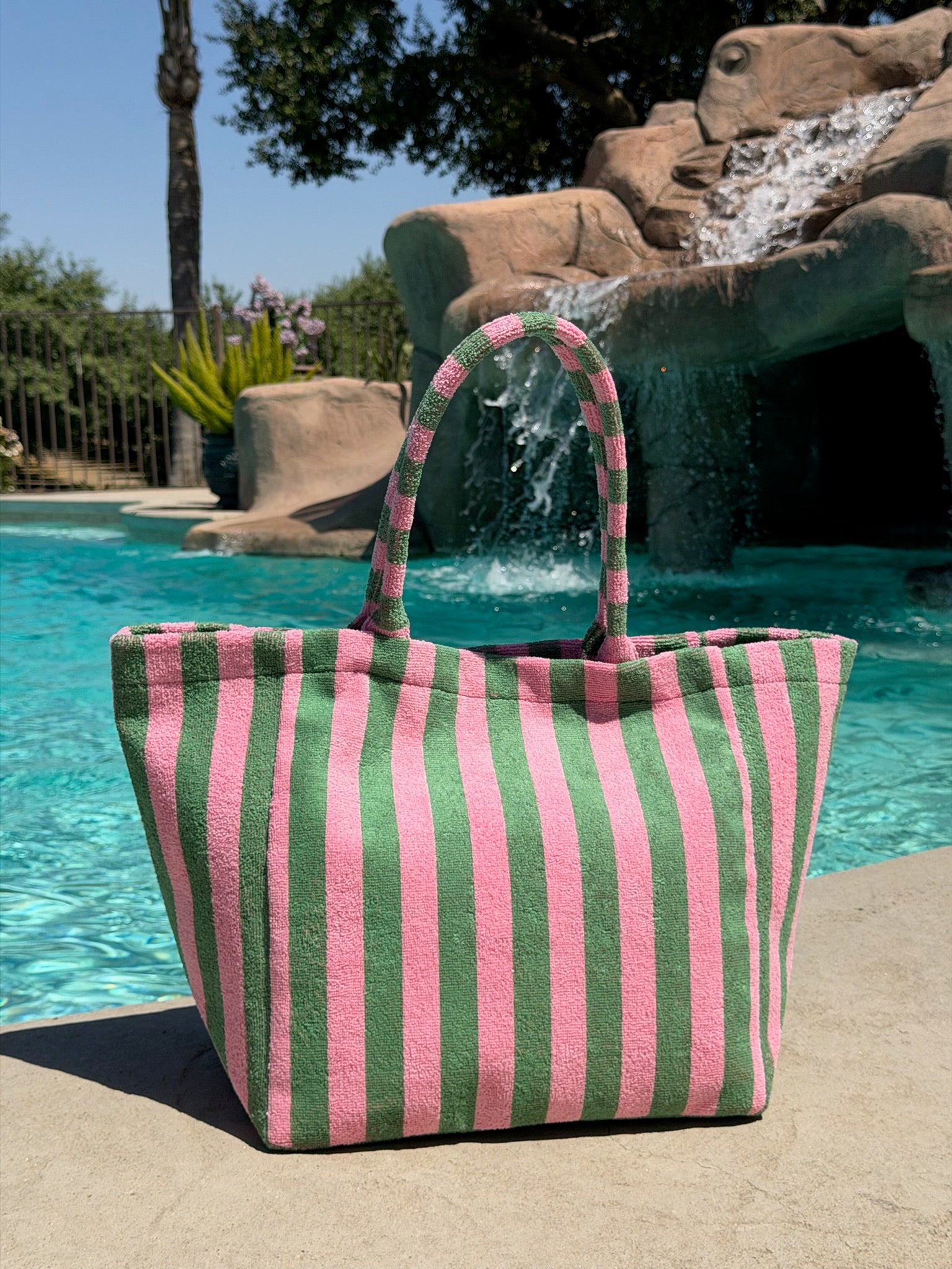 "Cabana Club" Striped Terry Tote Bag