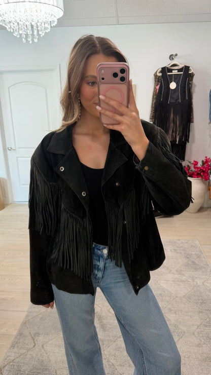 Vintage Black Suede Fringe Jacket Size M/L