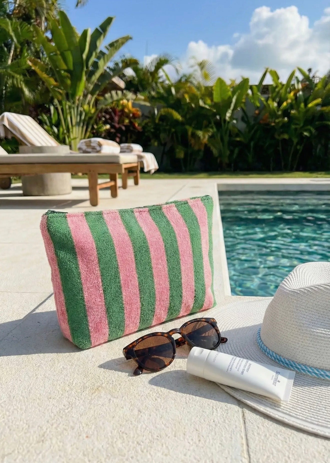 "Cabana Club" Striped Terry Pouch in Pink