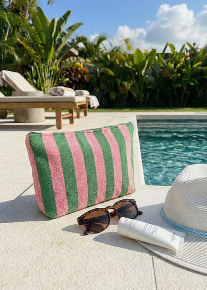 "Cabana Club" Striped Terry Pouch in Pink