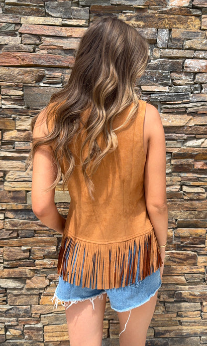 Fringe Suede Vest in Camel