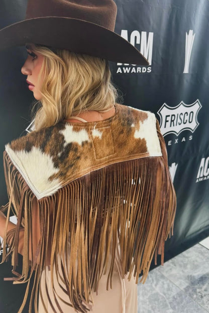 AS SEEN ON LILYAN COLE at the ACM AWARDS!! Cowhide Fringe Shawl in Tri-Color