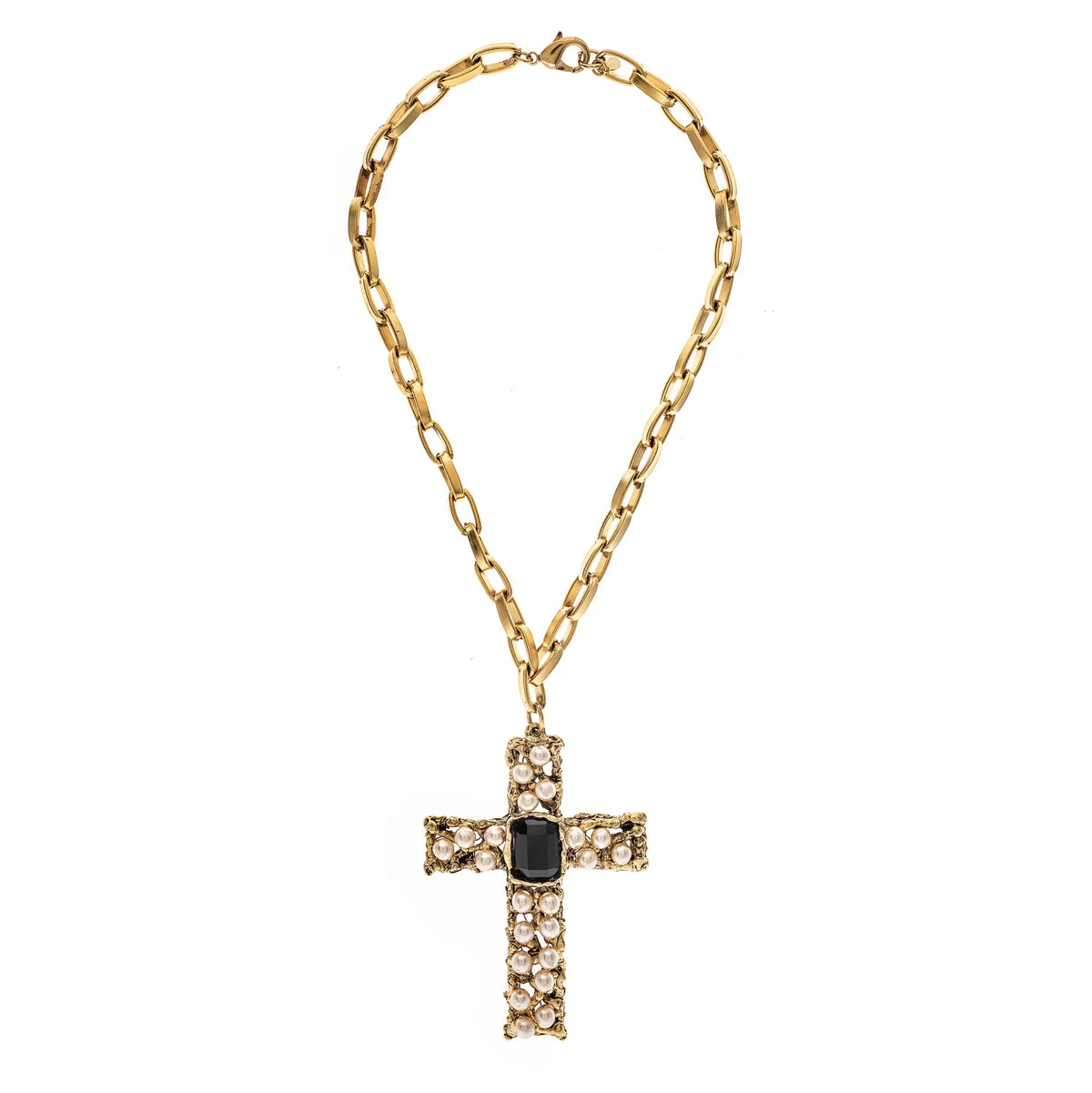 "Coco" Pearl Cross Necklace