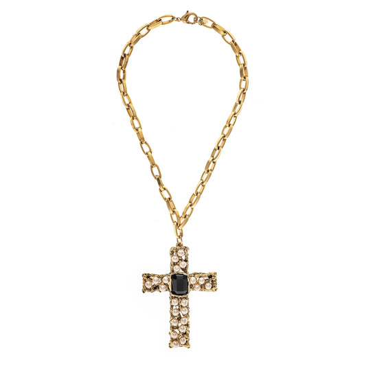 "Coco" Pearl Cross Necklace