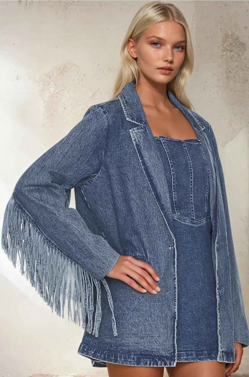 NEW!! "Status Symbol" Denim Fringe Blazer