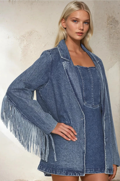 NEW!! "Status Symbol" Denim Fringe Blazer
