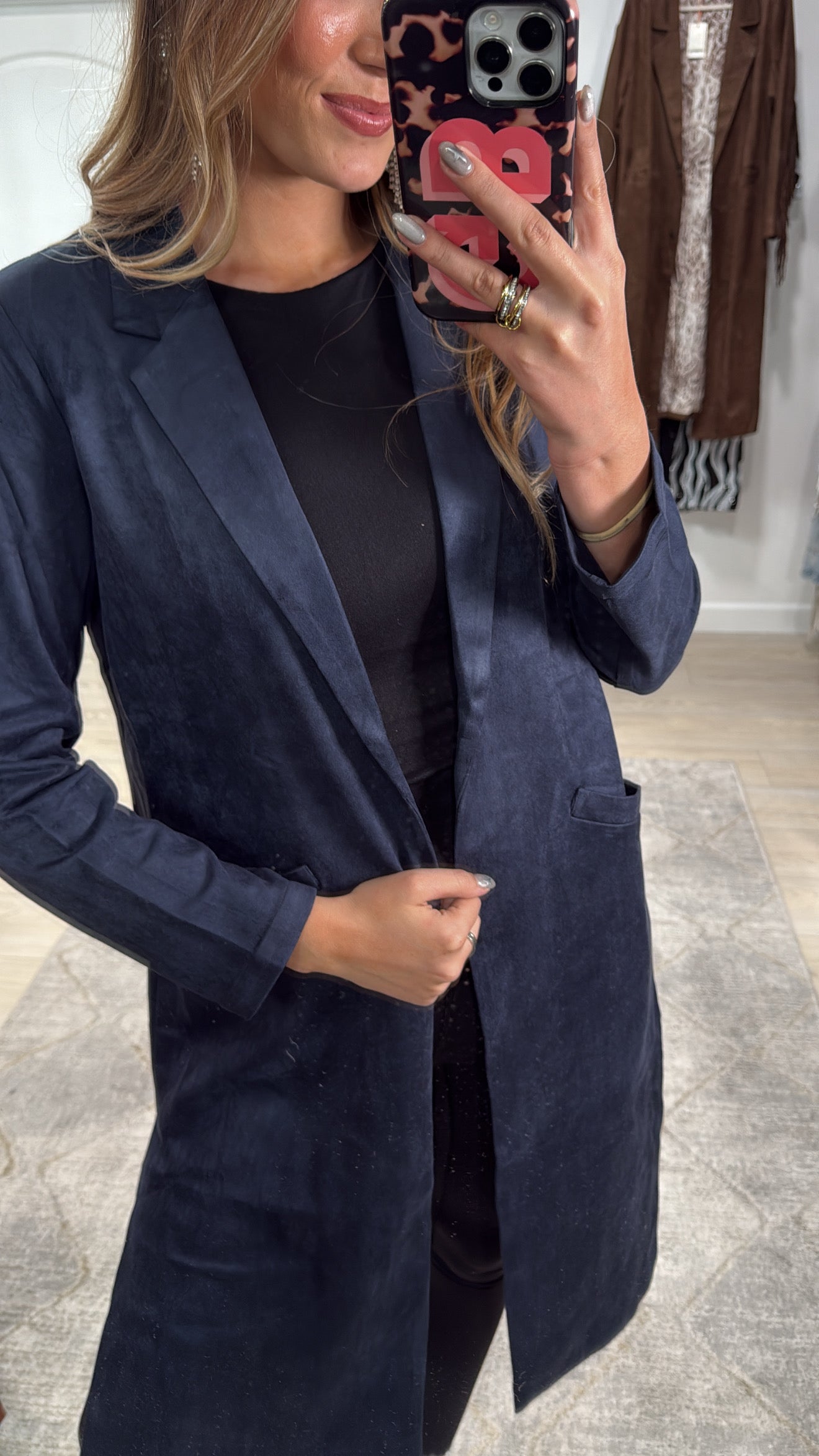 FINAL SALE!! "Sloane" Faux Suede Duster in Navy
