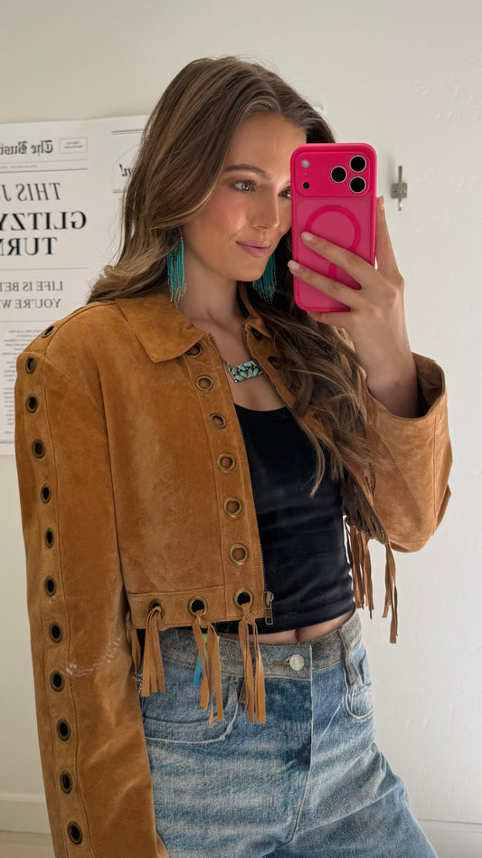 Vintage Scully Suede Cropped Fringe Jacket Size Medium