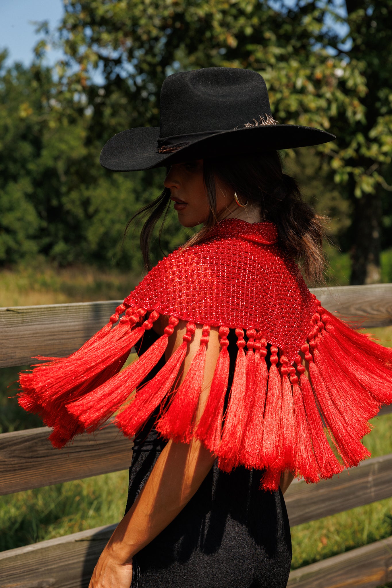 Red Fringe Tassel Cape