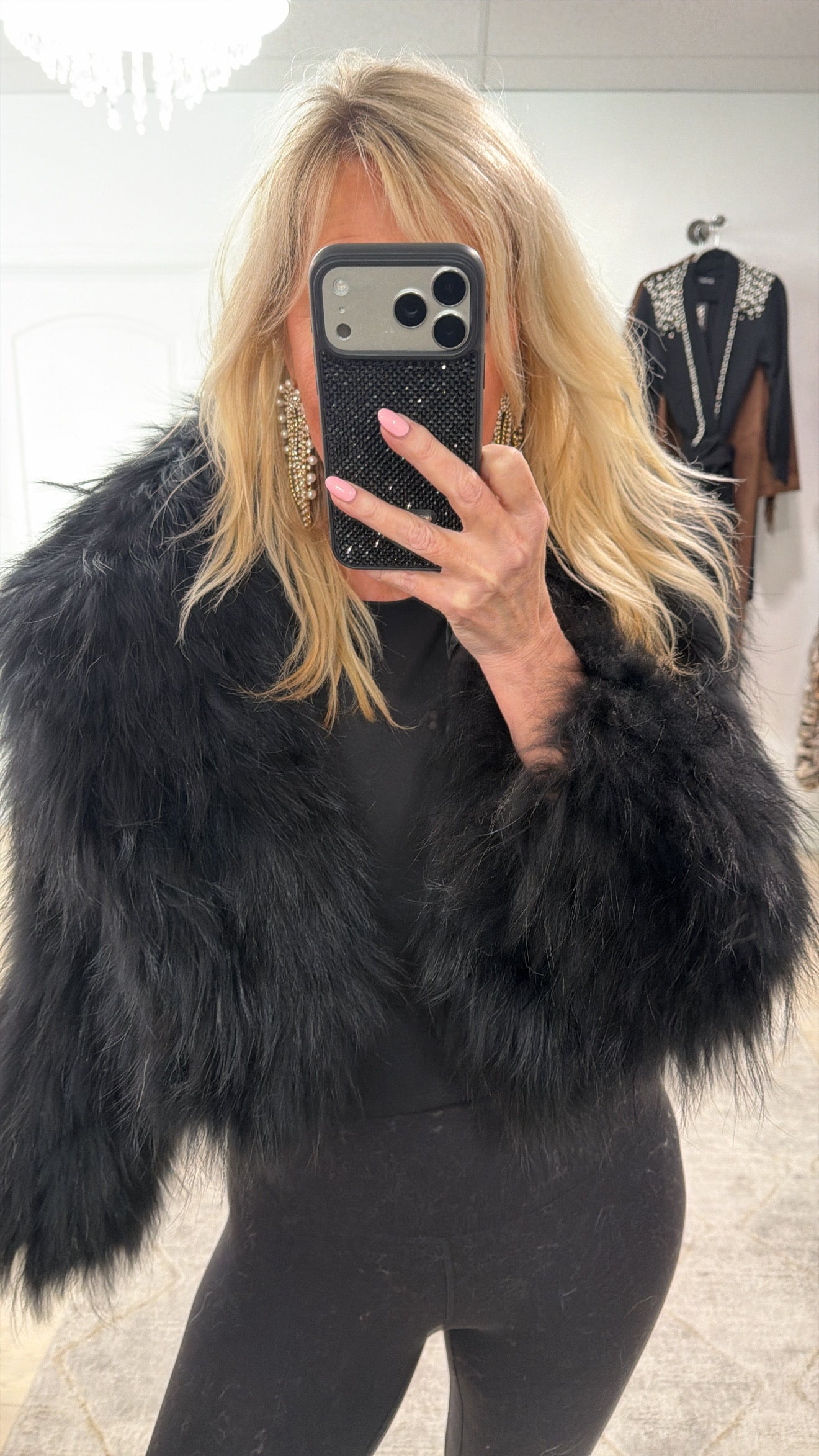 #GB10 Vintage Dyed Black Cropped Fox Fur Jacket