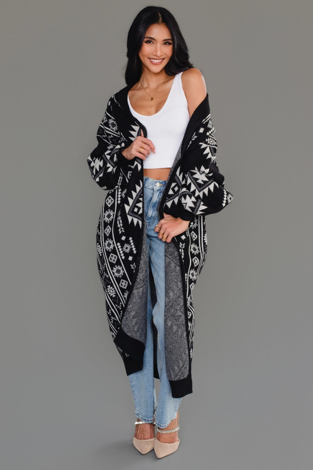 "Frontier" Aztec Print Cardigan in Black