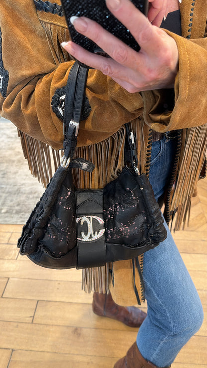 Vintage Just Cavalli Black Laser Cut Leather Purse