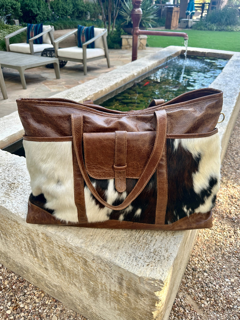 EXCLUSIVE!! Leather and Cowhide Travel Bag in Tri Color