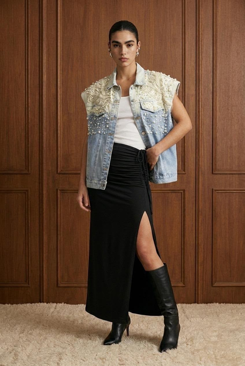 The"Luxe Edit" Pearl Denim Vest