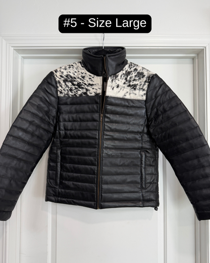 Men's Cowhide Puffer Jacket in Black