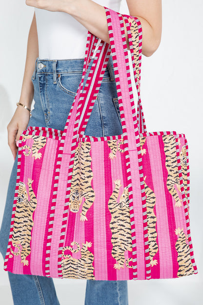 DOORBUSTER!! Tiger Print Reversible Tote in Pink