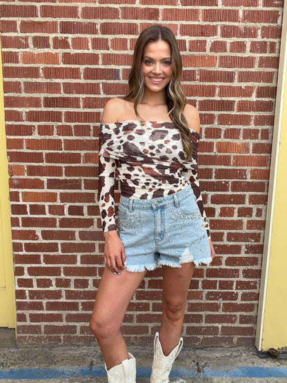 NEW!! "Cowboys Favorite" Mesh Off the Shoulder Top