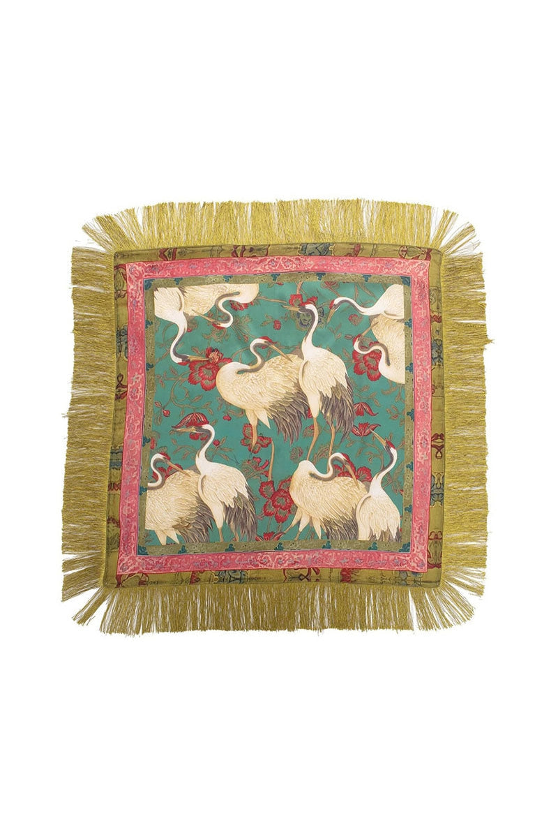 Fringe Crane Print Scarf