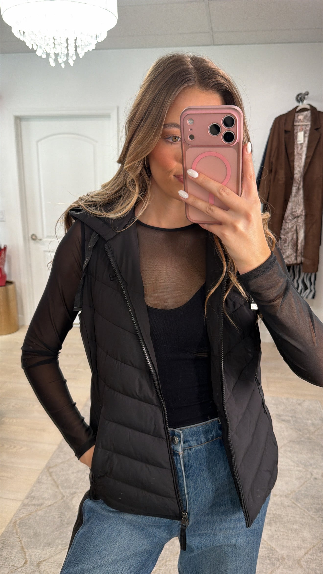 NEW!! Vintage Lauren Ralph Lauren Quilted Hooded Vest in Black