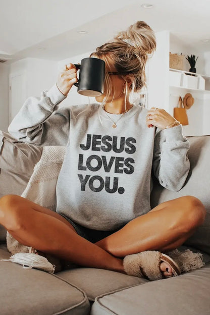 NEW!! “Jesus Loves You" Sweatshirt in Grey