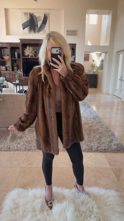 #10 Vintage Yves Saint Laurent Mahogany Mink Jacket, Size Small/Medium