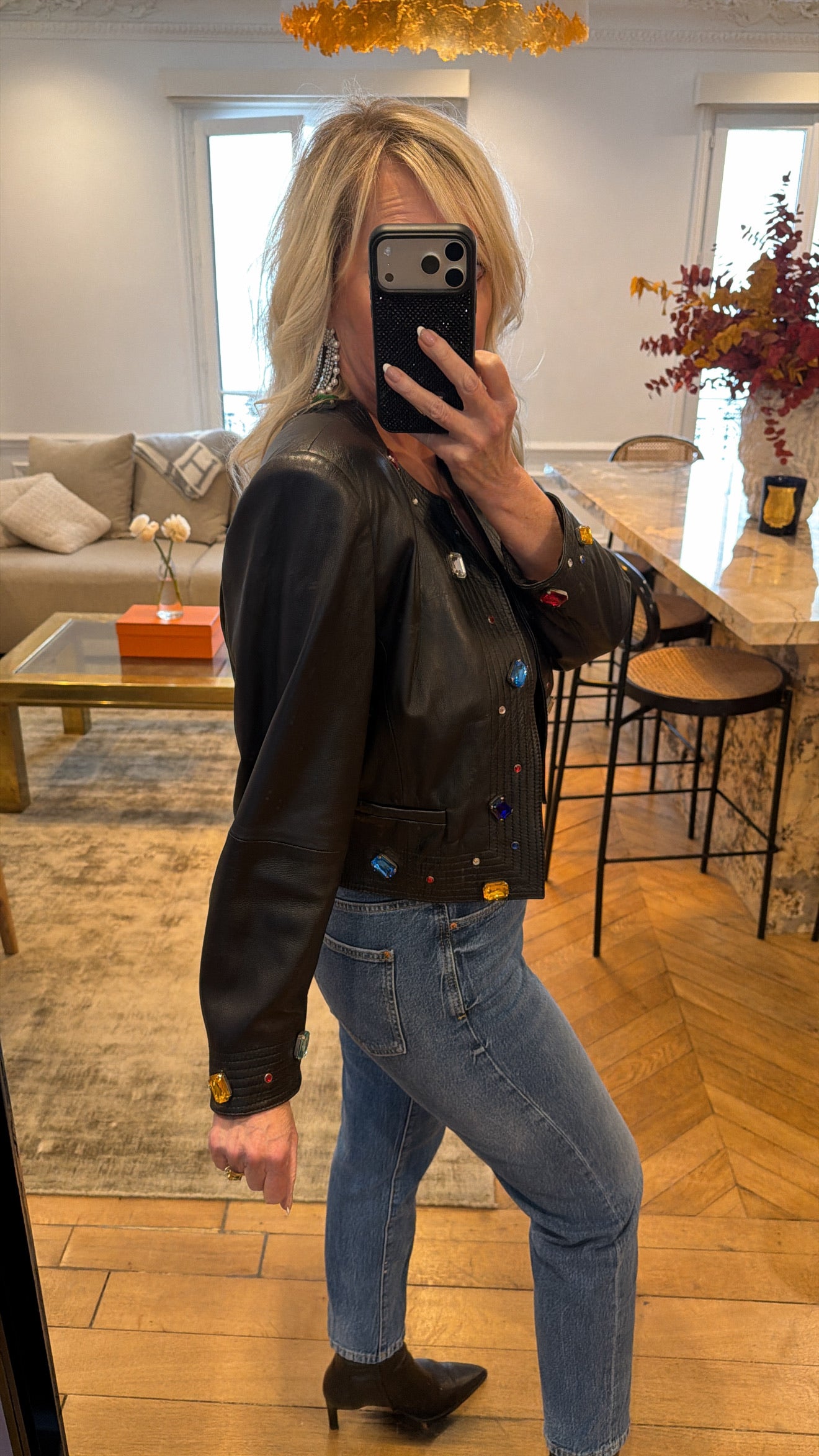 Vintage Black Embellished Leather Jacket Size Small