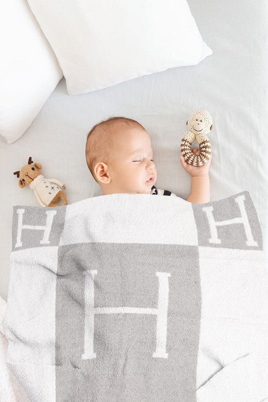 NEW!! Infant "H" Comfy Luxe Throw Blanket in 2 Colors