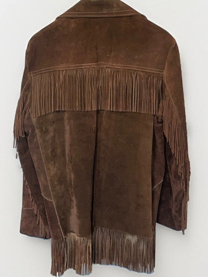Vintage Brown Suede Fringe Jacket Size Large (10-12)
