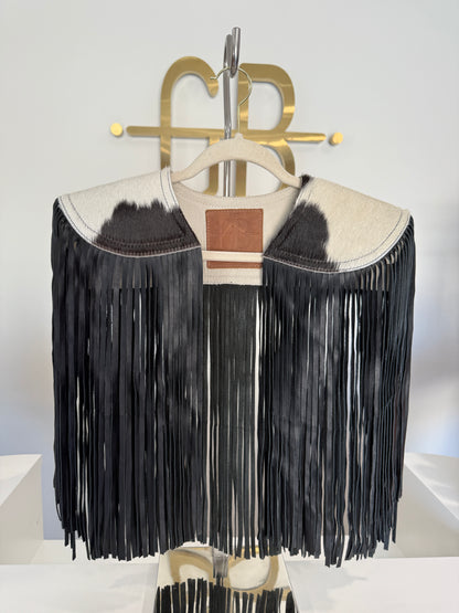 BEST SELLER!! Cowhide Fringe Shawl in Black