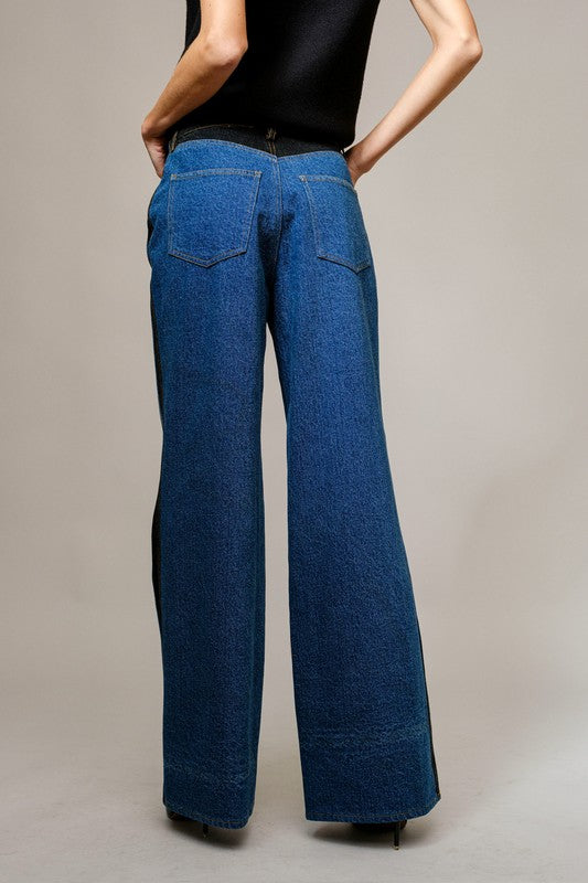 NEW!! Two-Tone Panel Wide Leg Jeans