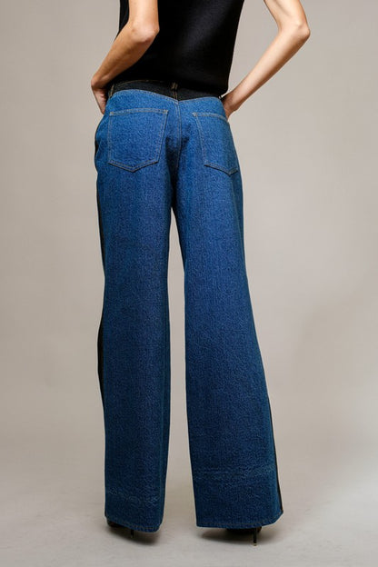 NEW!! Two-Tone Panel Wide Leg Jeans