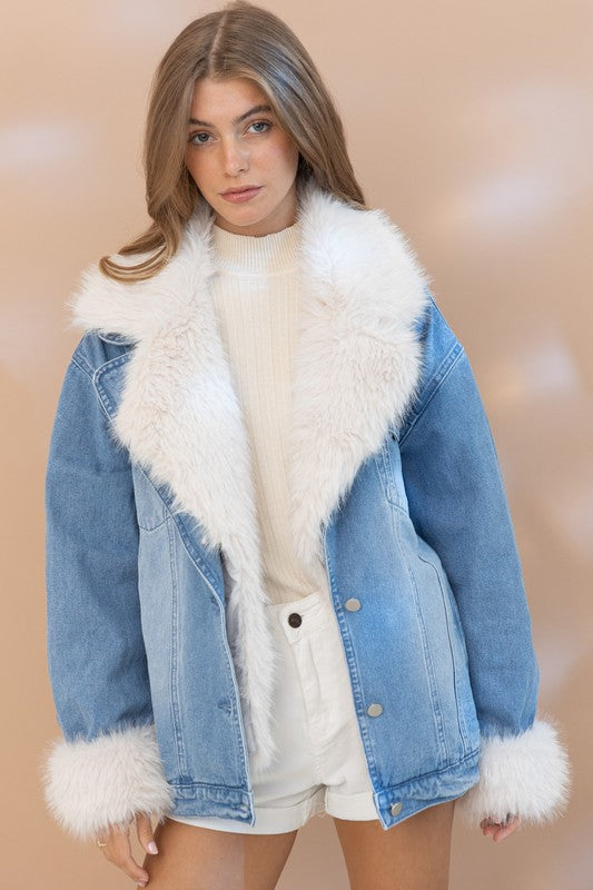 NEW!! Penny Faux Fur Denim Jacket